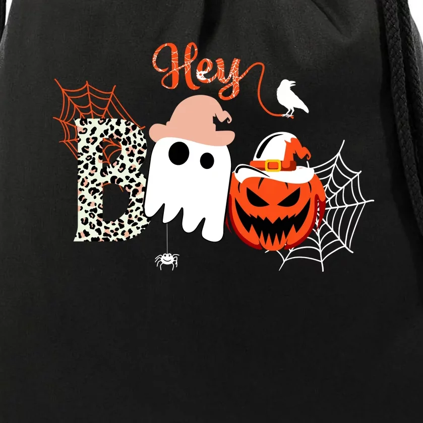 Hey Boo Funny Halloween Cute Ghost Pumpkin Drawstring Bag