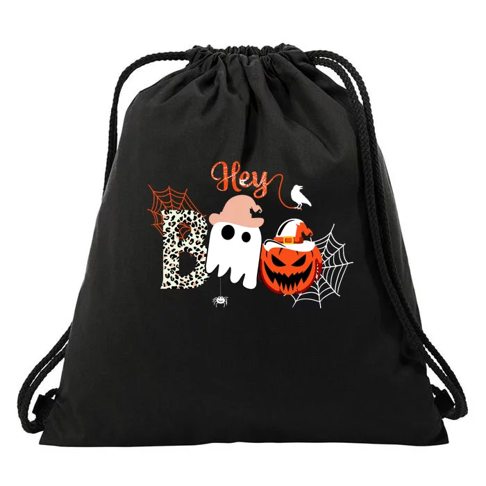 Hey Boo Funny Halloween Cute Ghost Pumpkin Drawstring Bag