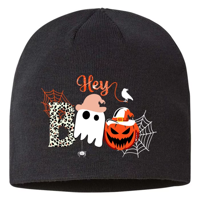 Hey Boo Funny Halloween Cute Ghost Pumpkin 8 1/2in Sustainable Knit Beanie