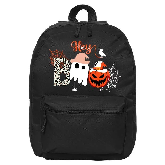 Hey Boo Funny Halloween Cute Ghost Pumpkin 16 in Basic Backpack