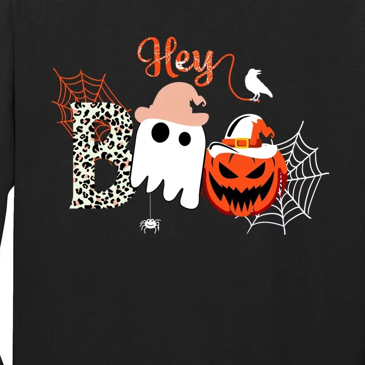 Hey Boo Funny Halloween Cute Ghost Pumpkin Tall Long Sleeve T-Shirt