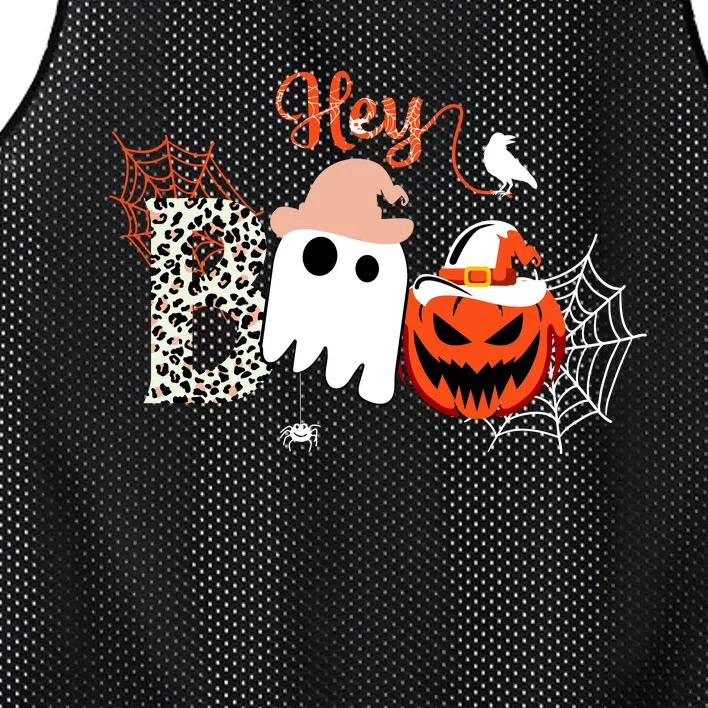 Hey Boo Funny Halloween Cute Ghost Pumpkin Mesh Reversible Basketball Jersey Tank