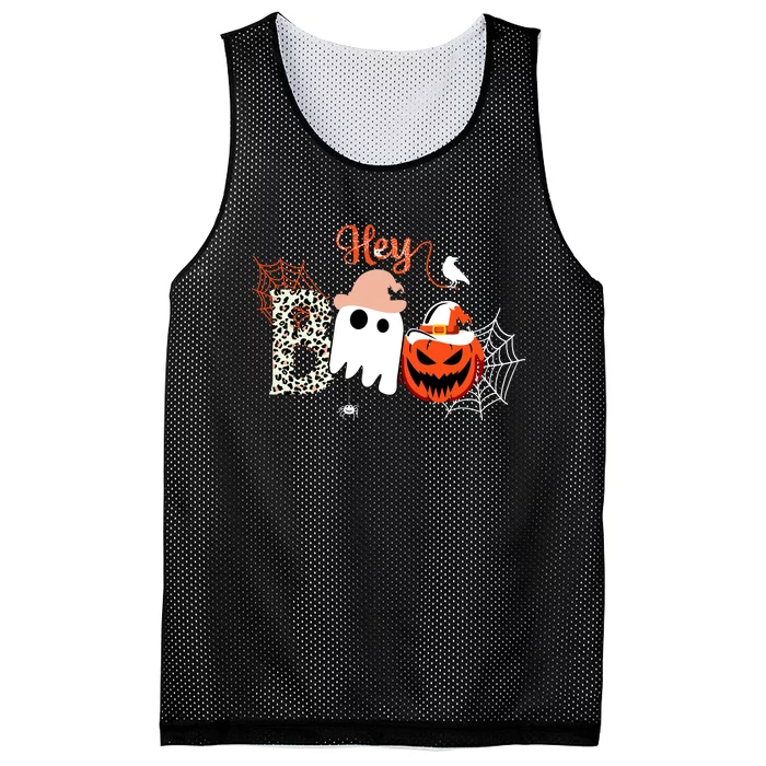 Hey Boo Funny Halloween Cute Ghost Pumpkin Mesh Reversible Basketball Jersey Tank