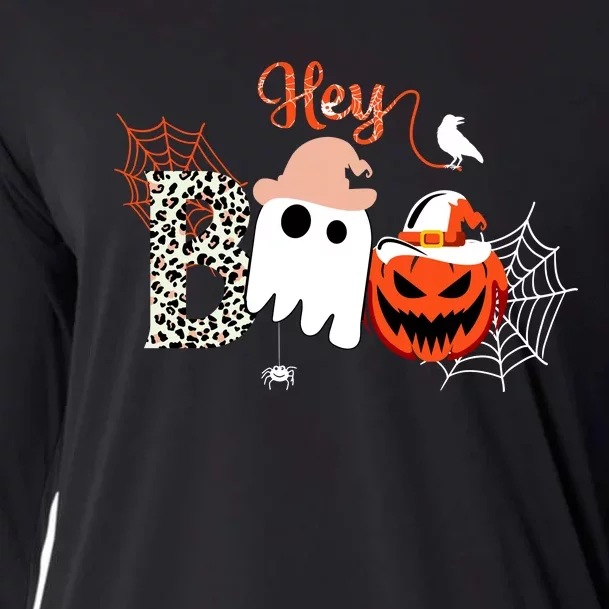 Hey Boo Funny Halloween Cute Ghost Pumpkin Cooling Performance Long Sleeve Crew