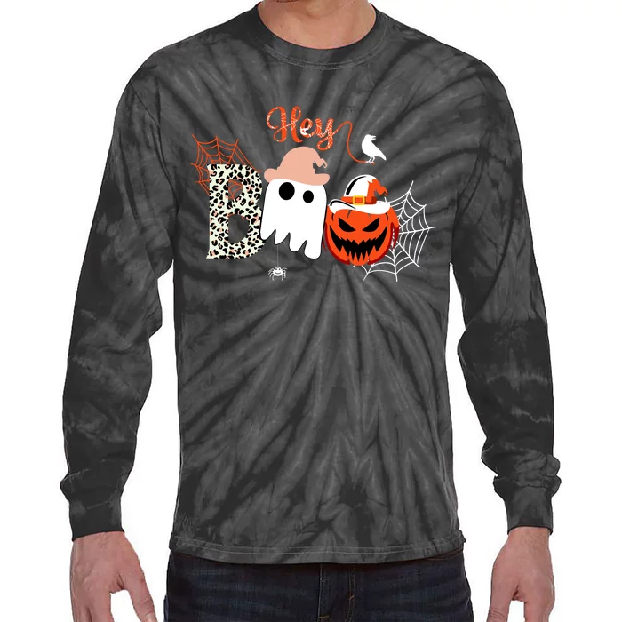 Hey Boo Funny Halloween Cute Ghost Pumpkin Tie-Dye Long Sleeve Shirt