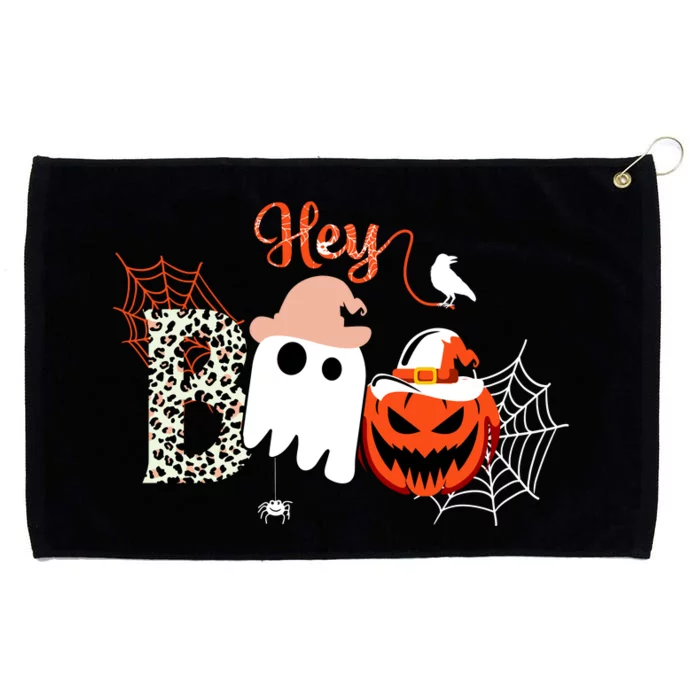 Hey Boo Funny Halloween Cute Ghost Pumpkin Grommeted Golf Towel