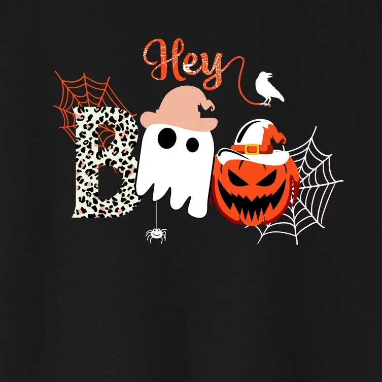 Hey Boo Funny Halloween Cute Ghost Pumpkin Women's Crop Top Tee