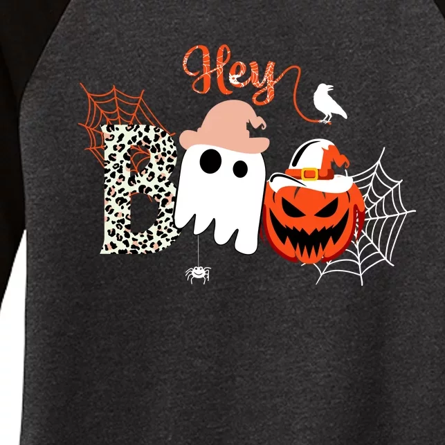 Hey Boo Funny Halloween Cute Ghost Pumpkin Women's Tri-Blend 3/4-Sleeve Raglan Shirt