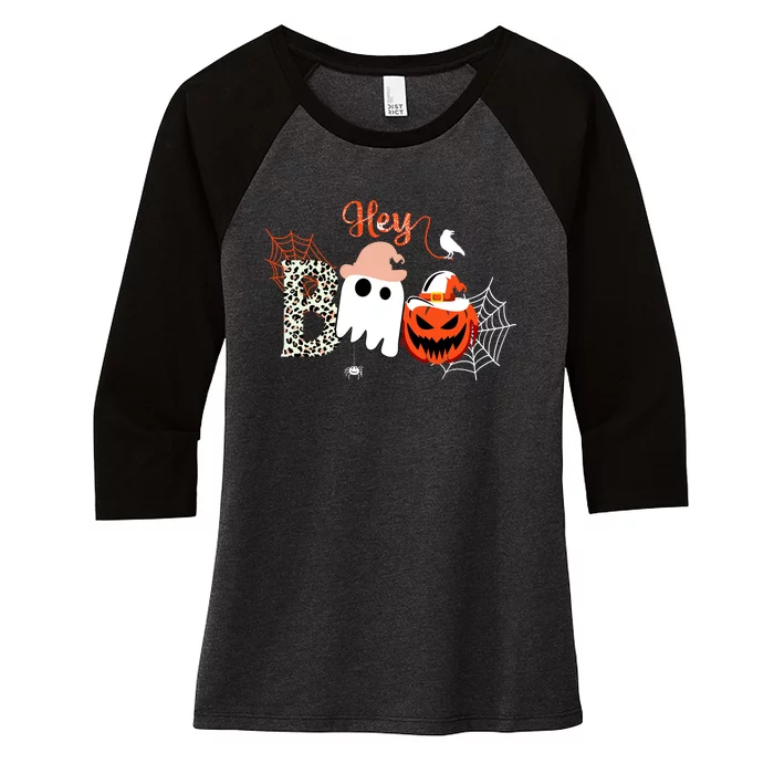 Hey Boo Funny Halloween Cute Ghost Pumpkin Women's Tri-Blend 3/4-Sleeve Raglan Shirt