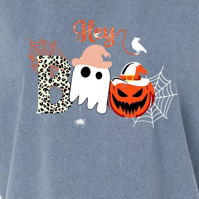 Hey Boo Funny Halloween Cute Ghost Pumpkin Garment-Dyed Women's Muscle Tee