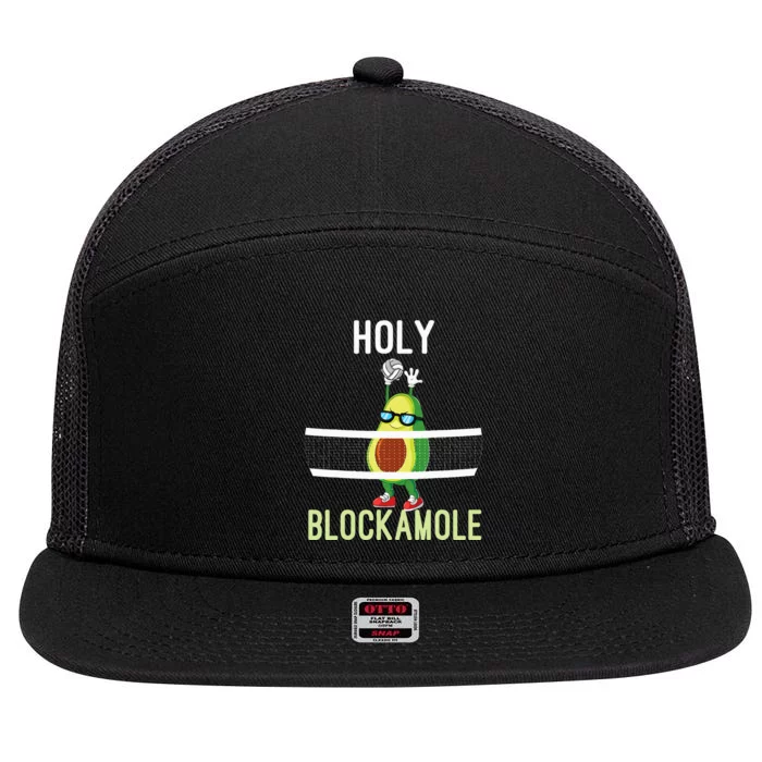 Holy Blockamole Funny Volleyball Block Avocado 7 Panel Mesh Trucker Snapback Hat