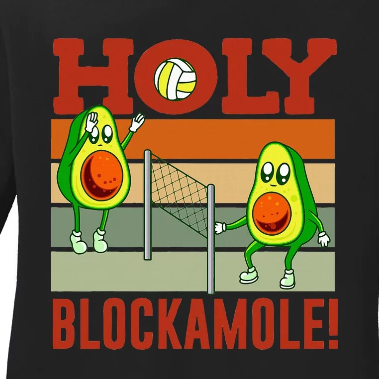 Holy Blockamole Funny Volleyball Match Block Avocado Design Ladies Long Sleeve Shirt