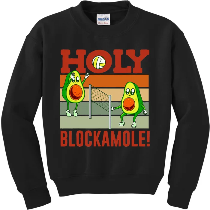 Holy Blockamole Funny Volleyball Match Block Avocado Design Kids Sweatshirt