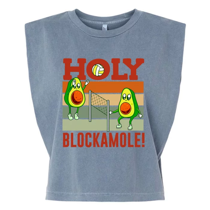 Holy Blockamole Funny Volleyball Match Block Avocado Design Garment-Dyed Women's Muscle Tee