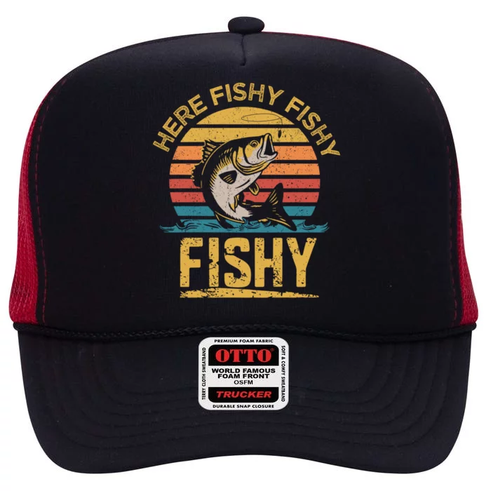 Herefishy Bass Fishing Funny Dad Gift High Crown Mesh Trucker Hat