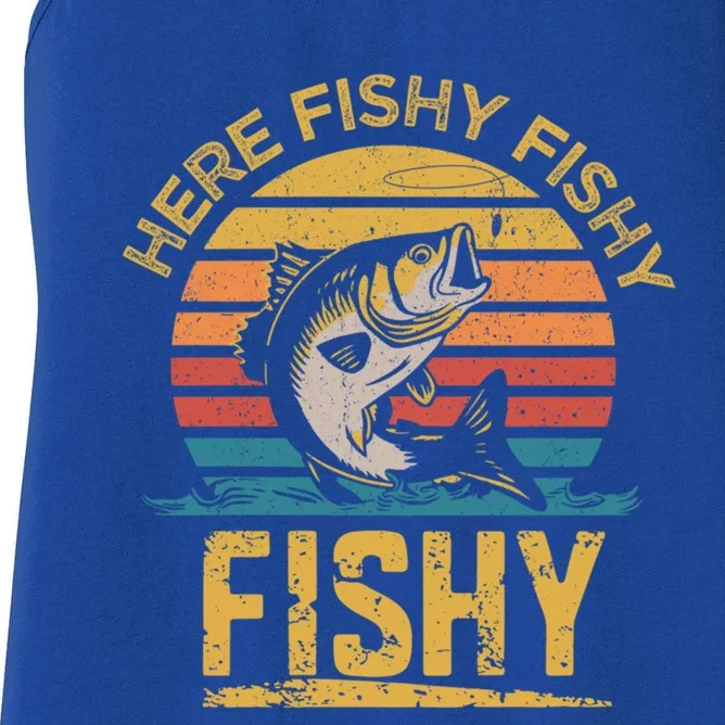 Herefishy Bass Fishing Funny Dad Gift Women's Racerback Tank