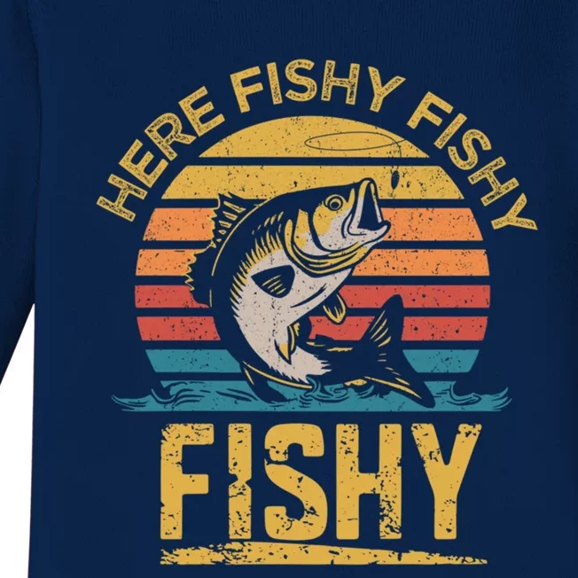 Herefishy Bass Fishing Funny Dad Gift Baby Long Sleeve Bodysuit