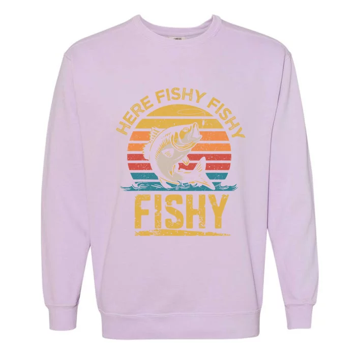 Herefishy Bass Fishing Funny Dad Gift Garment-Dyed Sweatshirt