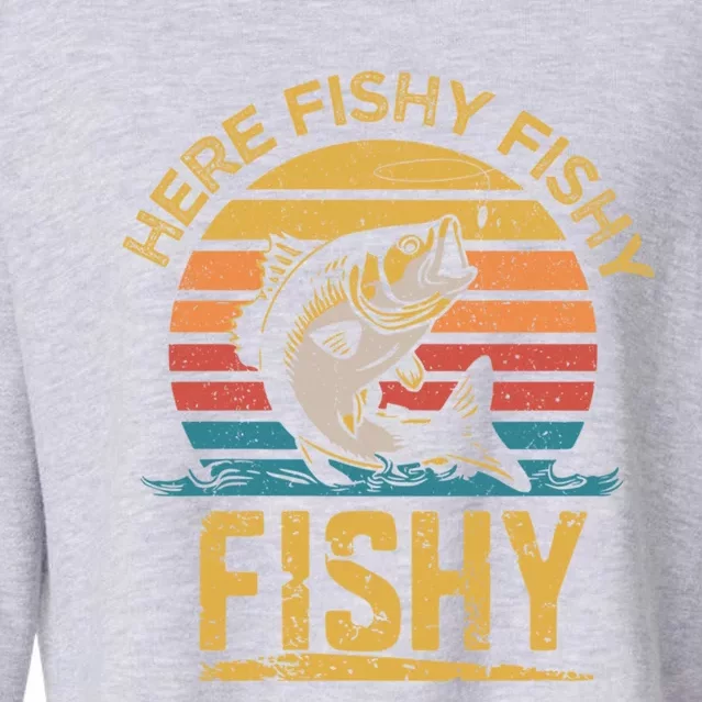 Herefishy Bass Fishing Funny Dad Gift Cropped Pullover Crew