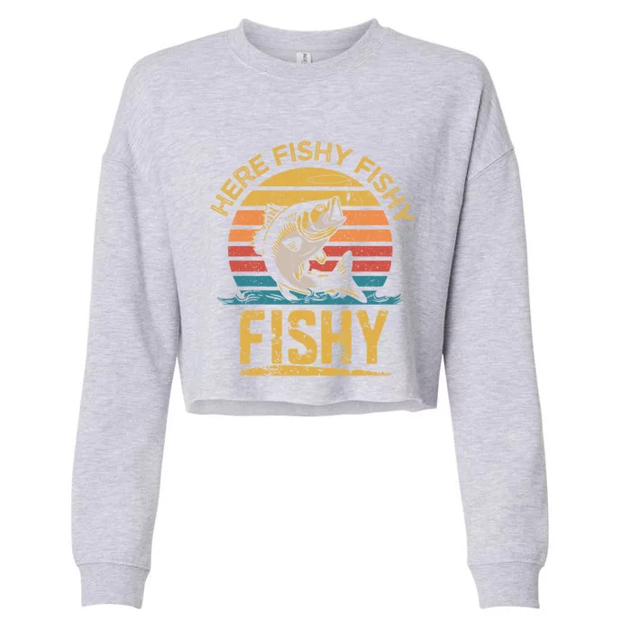 Herefishy Bass Fishing Funny Dad Gift Cropped Pullover Crew