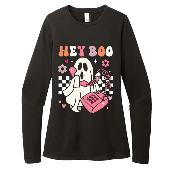 Hey Boo Groovy Cute Ghost Funny Halloween Womens CVC Long Sleeve Shirt