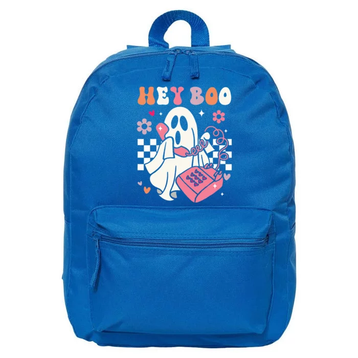 Hey Boo Groovy Cute Ghost Funny Halloween 16 in Basic Backpack