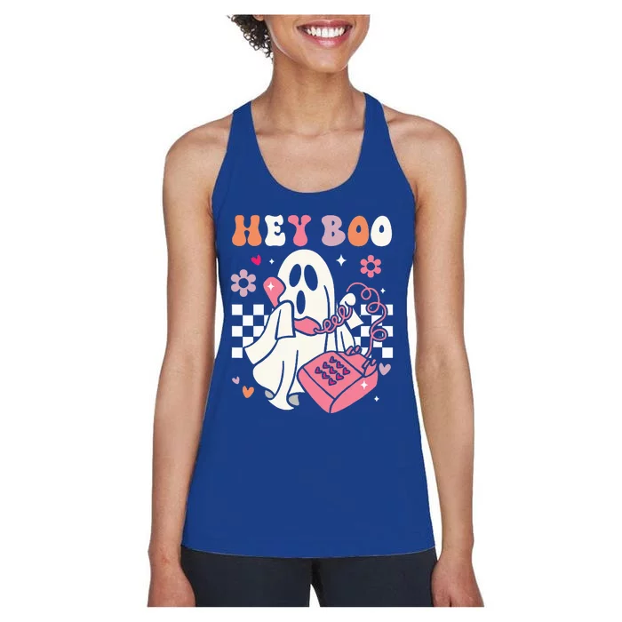 Hey Boo Groovy Cute Ghost Funny Halloween Women's Racerback Tank