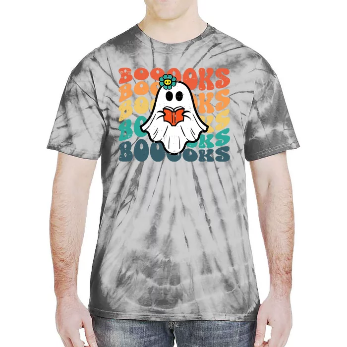 Halloween Books Ghost Retro Groovy Costume Wo Girl Tie-Dye T-Shirt