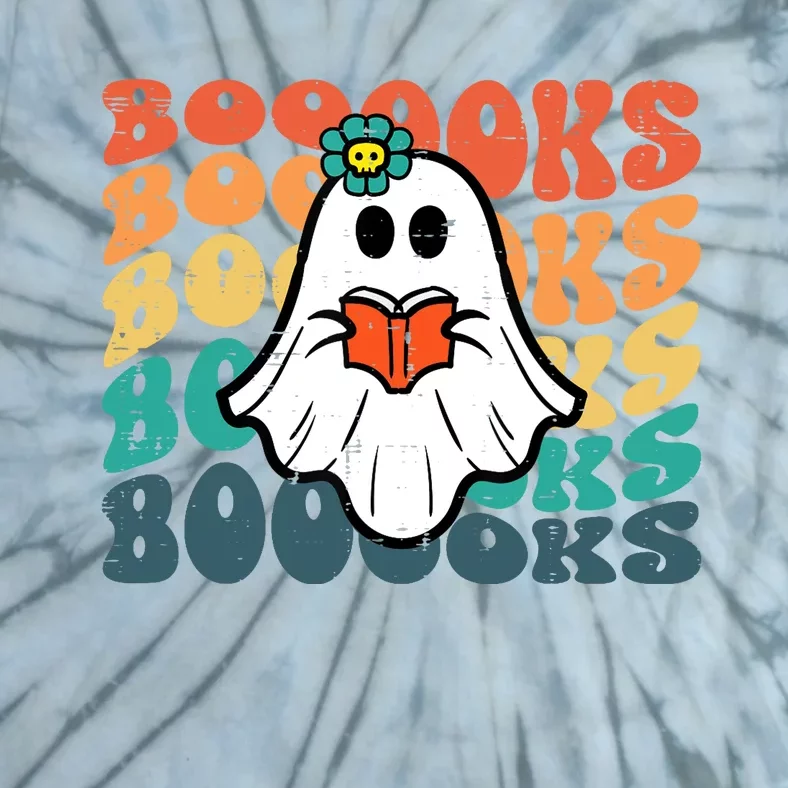 Halloween Books Ghost Retro Groovy Costume Wo Girl Tie-Dye T-Shirt