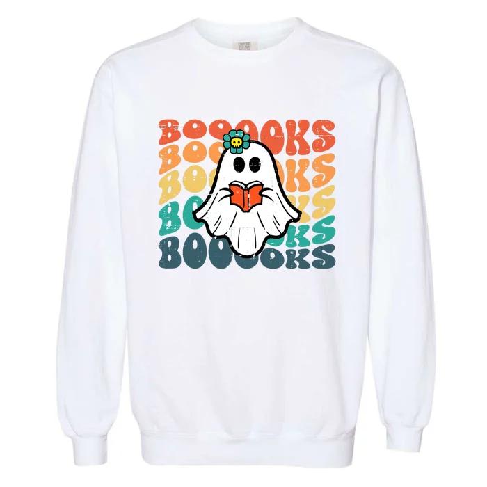 Halloween Books Ghost Retro Groovy Costume Wo Girl Garment-Dyed Sweatshirt