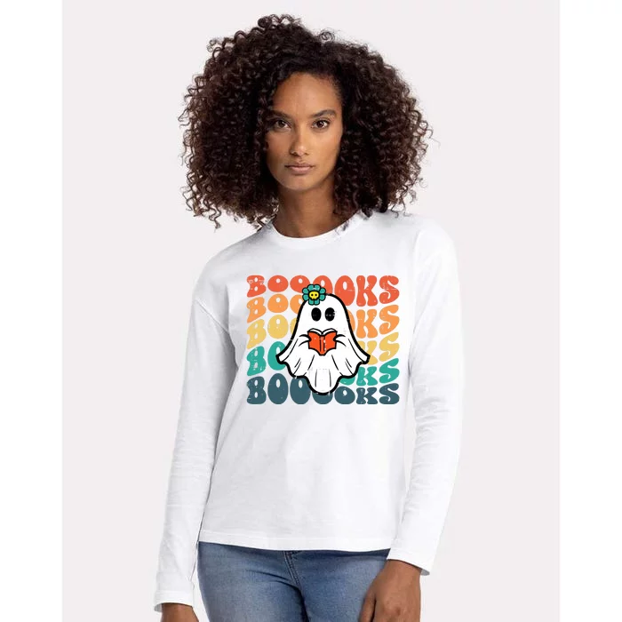 Halloween Books Ghost Retro Groovy Costume Wo Girl Womens Cotton Relaxed Long Sleeve T-Shirt