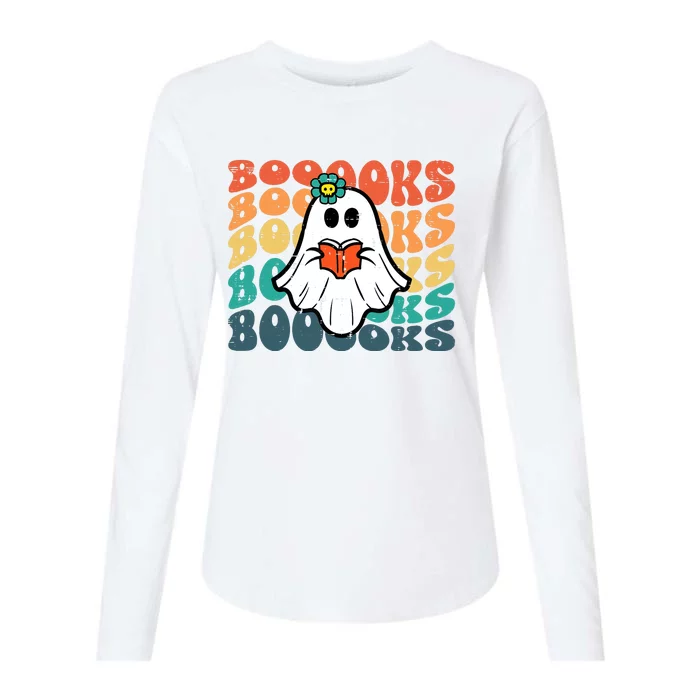 Halloween Books Ghost Retro Groovy Costume Wo Girl Womens Cotton Relaxed Long Sleeve T-Shirt