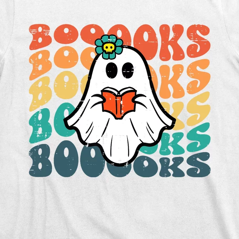 Halloween Books Ghost Retro Groovy Costume Wo Girl T-Shirt