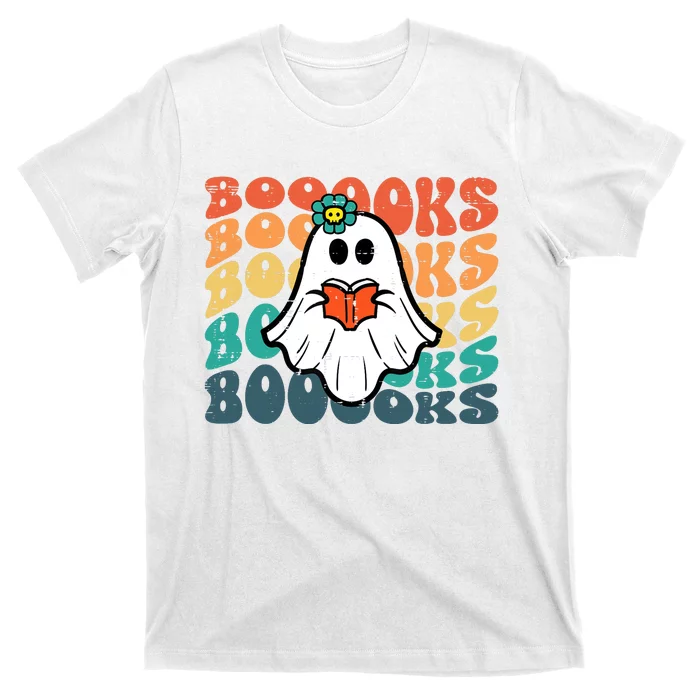 Halloween Books Ghost Retro Groovy Costume Wo Girl T-Shirt