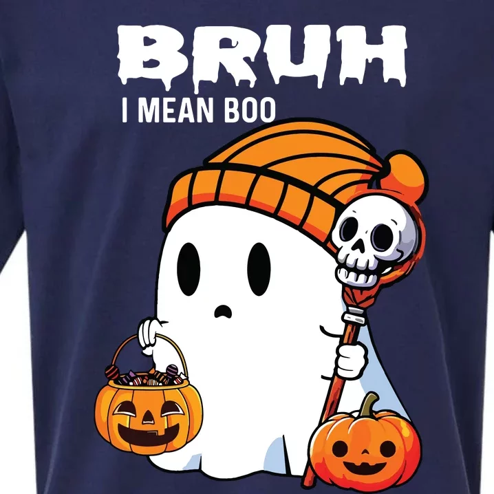 Halloween Bruh Ghost Boo Skull Pumpkin Sueded Cloud Jersey T-Shirt