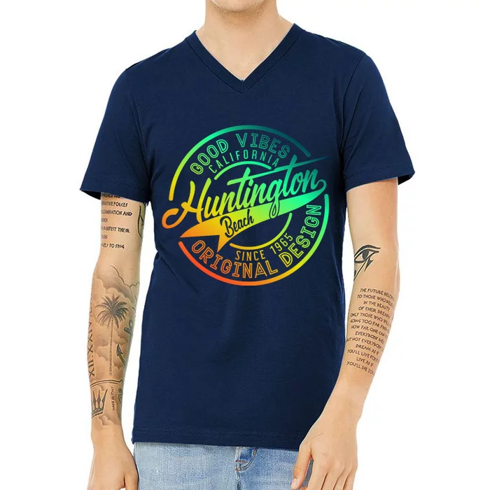 Huntington Beach Good Vibes Original Design V-Neck T-Shirt