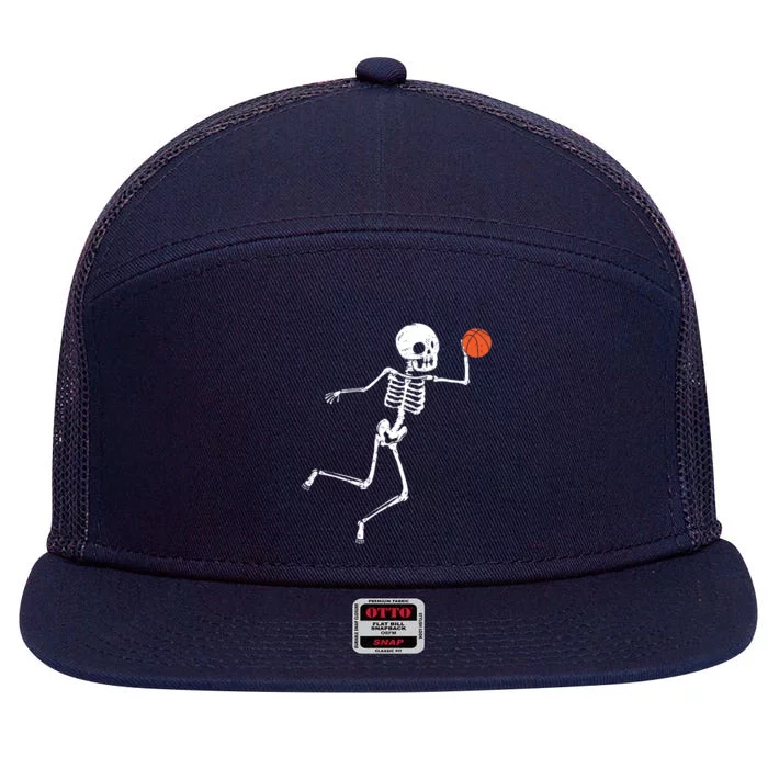 Halloween Basketball Game Scary Skeleton Halloween Lover Gift 7 Panel Mesh Trucker Snapback Hat