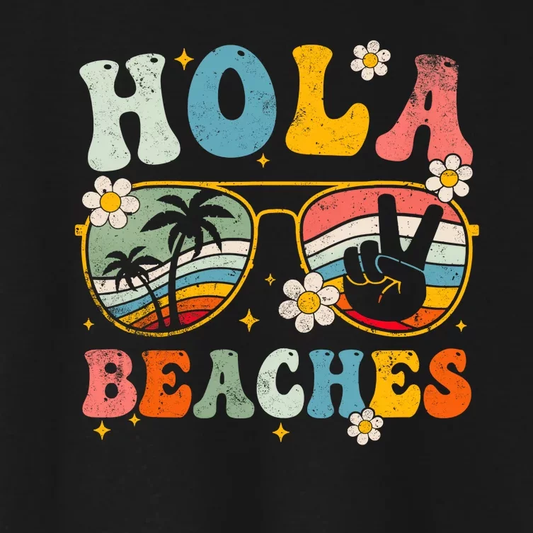 Hola Beaches Groovy Retro Funny Beach Vacation Summer Women's Crop Top Tee