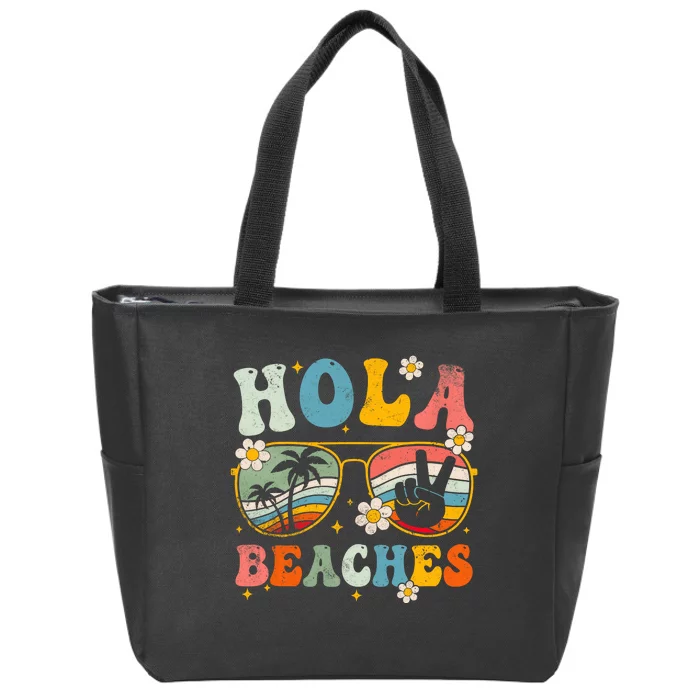 Hola Beaches Groovy Retro Funny Beach Vacation Summer Zip Tote Bag