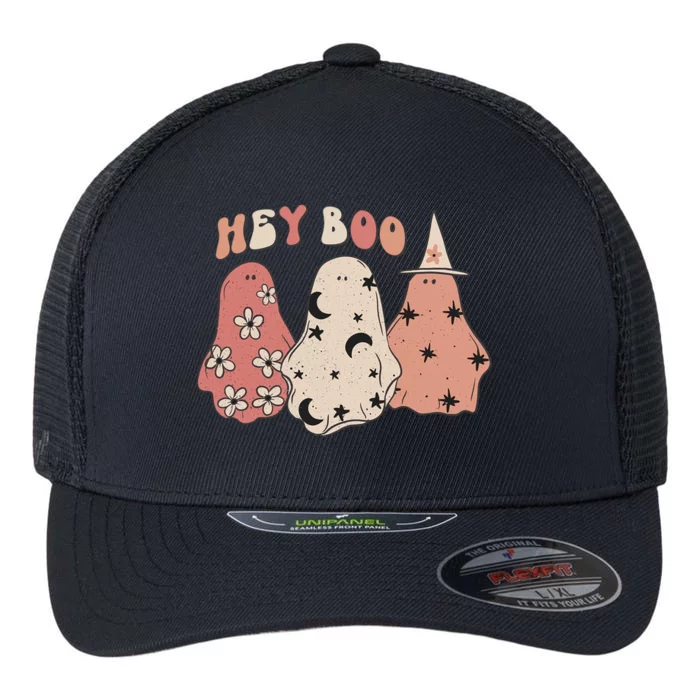 Hey Boo Ghost Halloween Costume Ghost Groovy Retro Cute Gift Flexfit Unipanel Trucker Cap