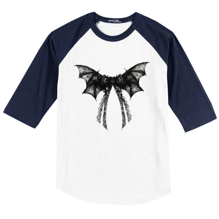 Halloween Bat Gothic Coquette Bow Retro Halloween Baseball Sleeve Shirt