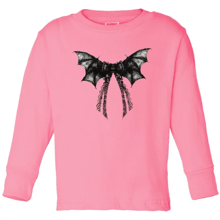 Halloween Bat Gothic Coquette Bow Retro Halloween Toddler Long Sleeve Shirt