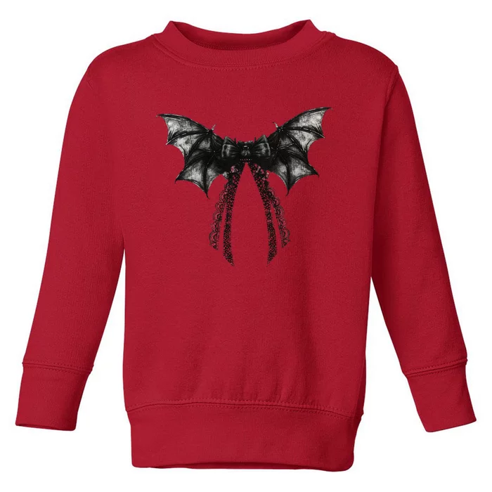 Halloween Bat Gothic Coquette Bow Retro Halloween Toddler Sweatshirt