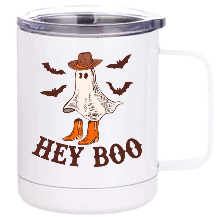 Hey Boo Ghost Western Cow Funny Halloween Spooky Cute Gift Front & Back 12oz Stainless Steel Tumbler Cup