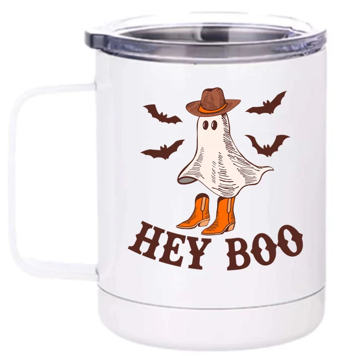 Hey Boo Ghost Western Cow Funny Halloween Spooky Cute Gift Front & Back 12oz Stainless Steel Tumbler Cup