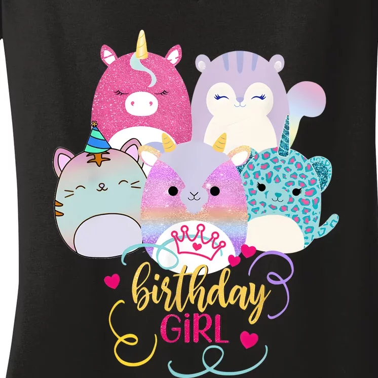 Happy Birthday Girl Squish Squad Mallow Girl Cute Women's V-Neck T-Shirt