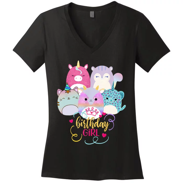 Happy Birthday Girl Squish Squad Mallow Girl Cute Women's V-Neck T-Shirt