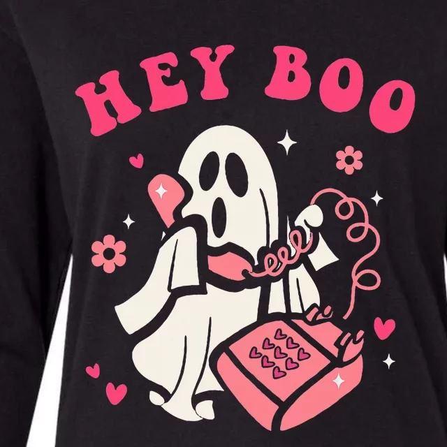 Hey Boo Ghost Halloween Womens Cotton Relaxed Long Sleeve T-Shirt