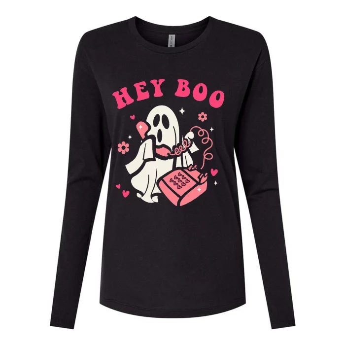 Hey Boo Ghost Halloween Womens Cotton Relaxed Long Sleeve T-Shirt