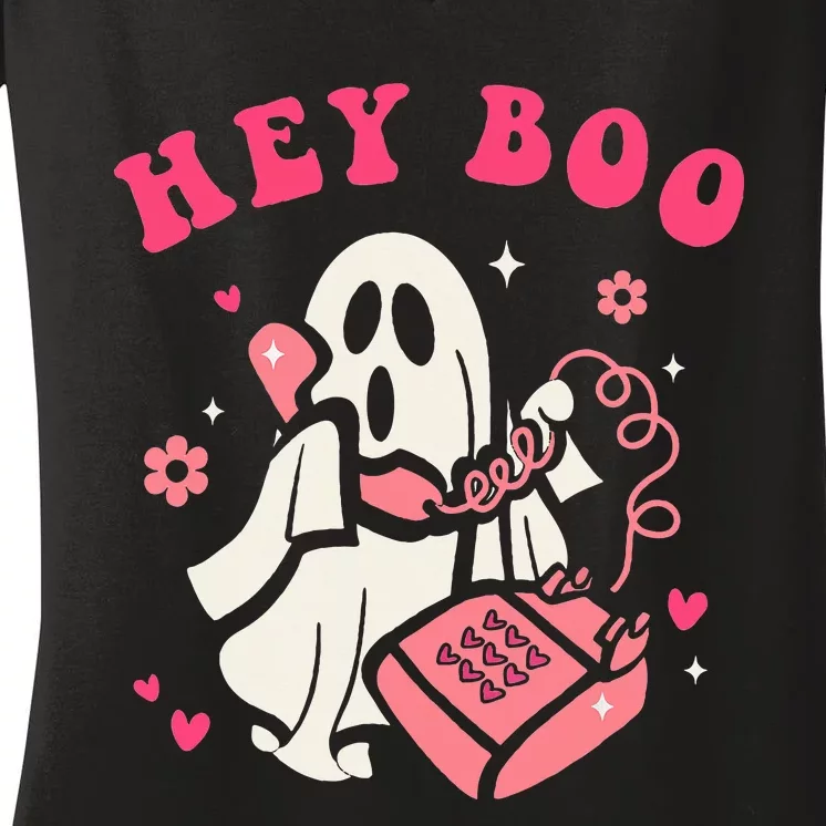 Hey Boo Ghost Halloween Women's V-Neck T-Shirt